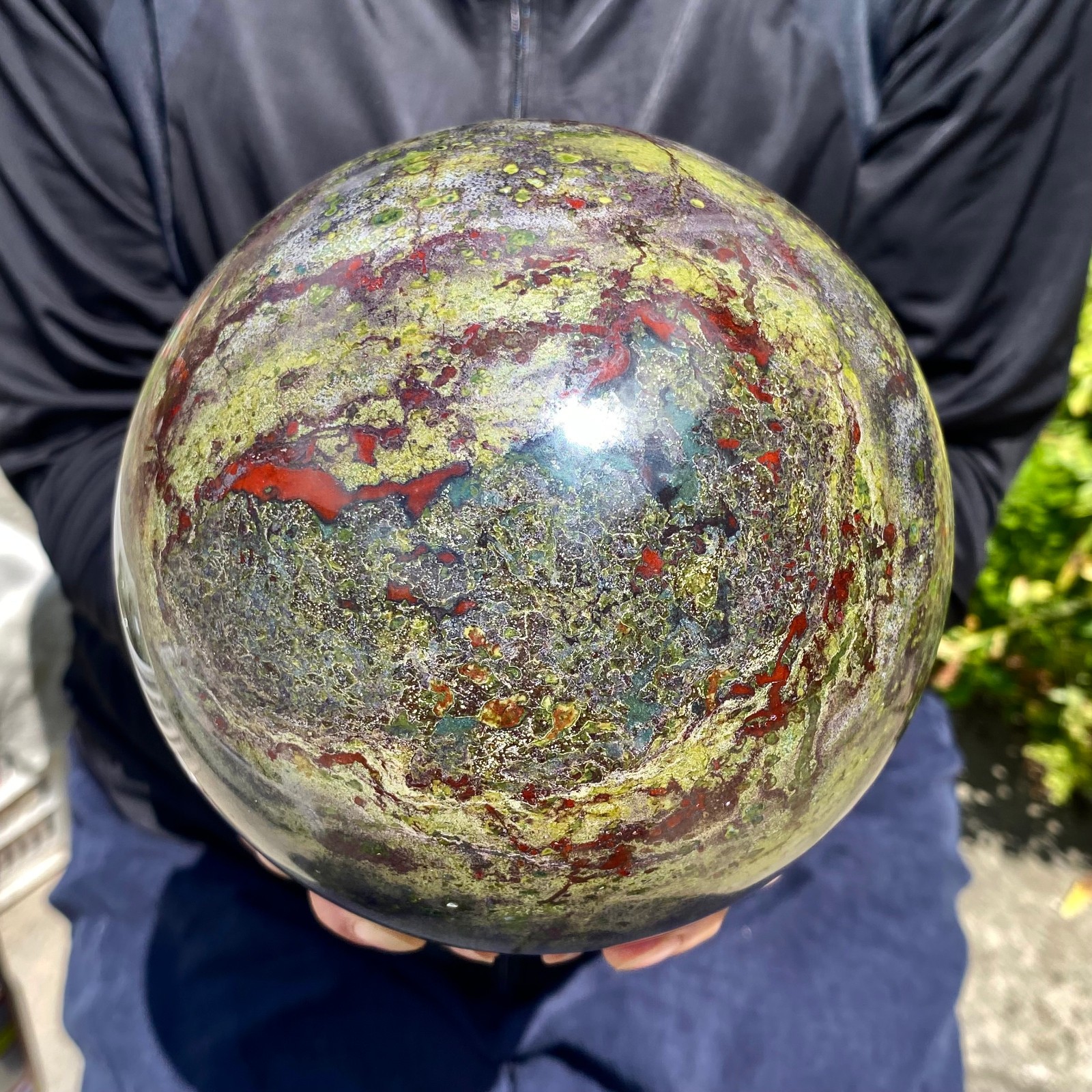 10.89LB Natural dragon blood stone quartz sphere crystal ball reiki healing
