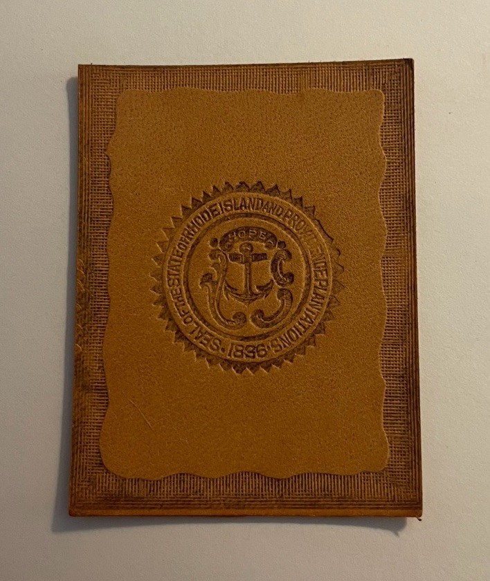 Vtg c. 1910s STATE OF RHODE ISLAND Tobacco Leather Patch Premium Vtg c. 1910s STATE OF RHODE ISLAND Tobacco Leather Patch Premium