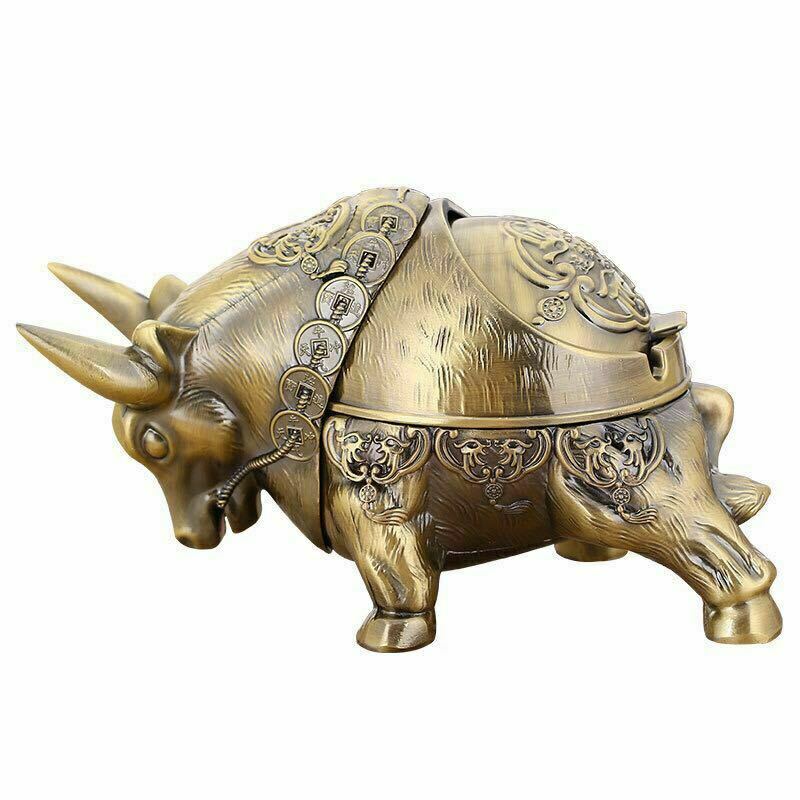 Vintage Bull Ashtray Cigarettes Metal Ashtray Windproof Ash Tray with Lid Cigar Vintage Bull Ashtray Cigarettes Metal Ashtray Windproof Ash Tray with Lid Cigar