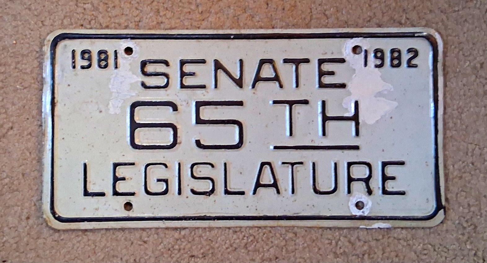 West Virginia 1981-1982 Senate 65th Legislature License Plate Tag