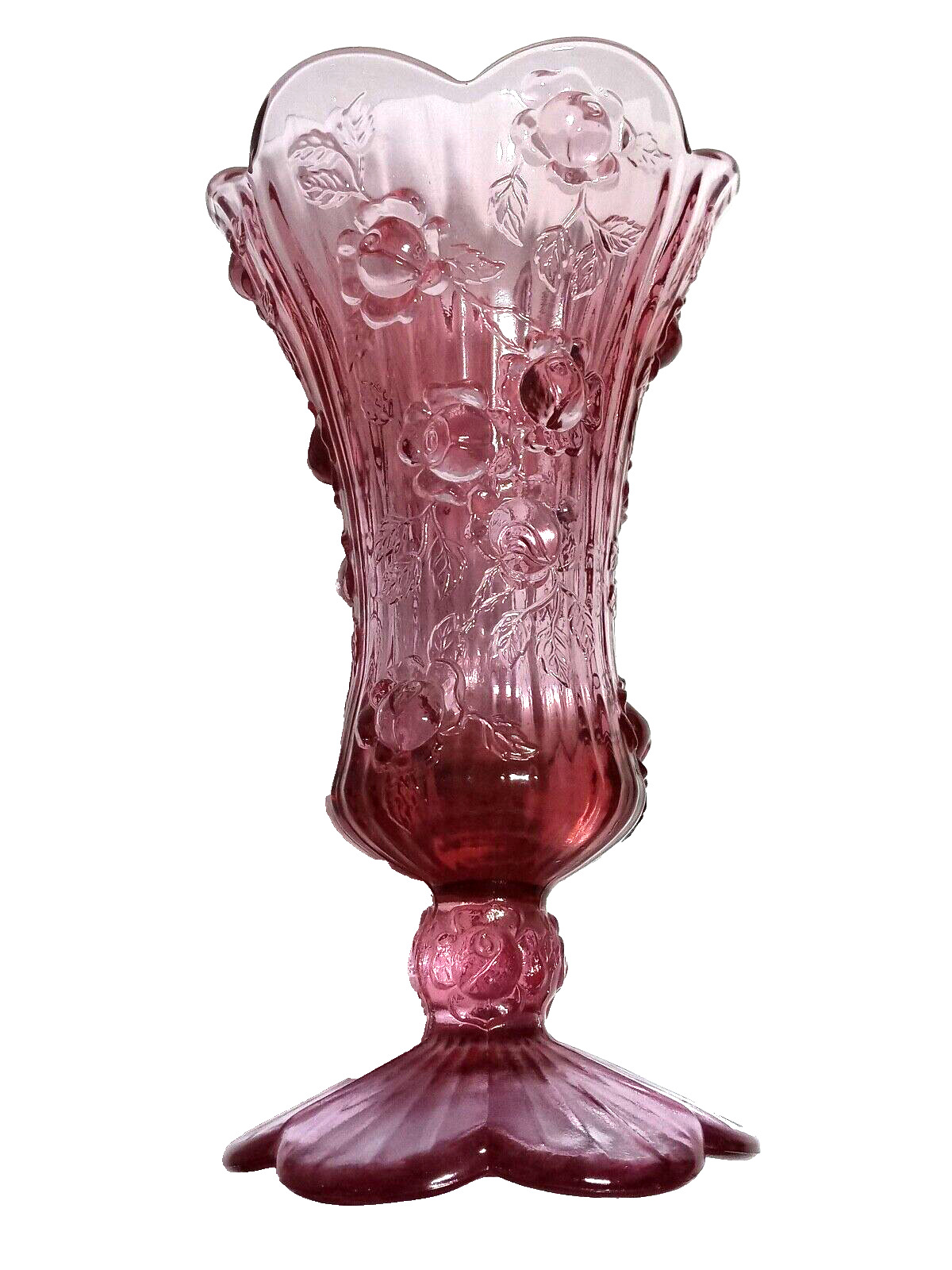 INDIANNA PRESSED CRANBERRY GLASS VASE 12 Inches Tall