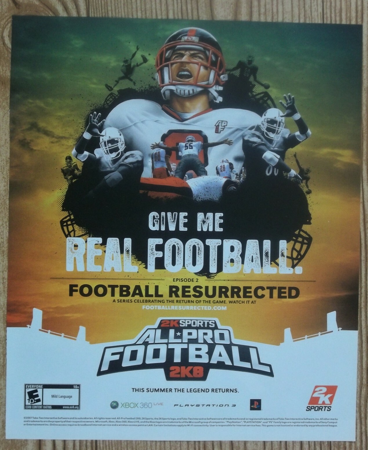 All-Pro Football 2K8 PS3 Xbox 360 Print Ad/Poster Official NFL Art