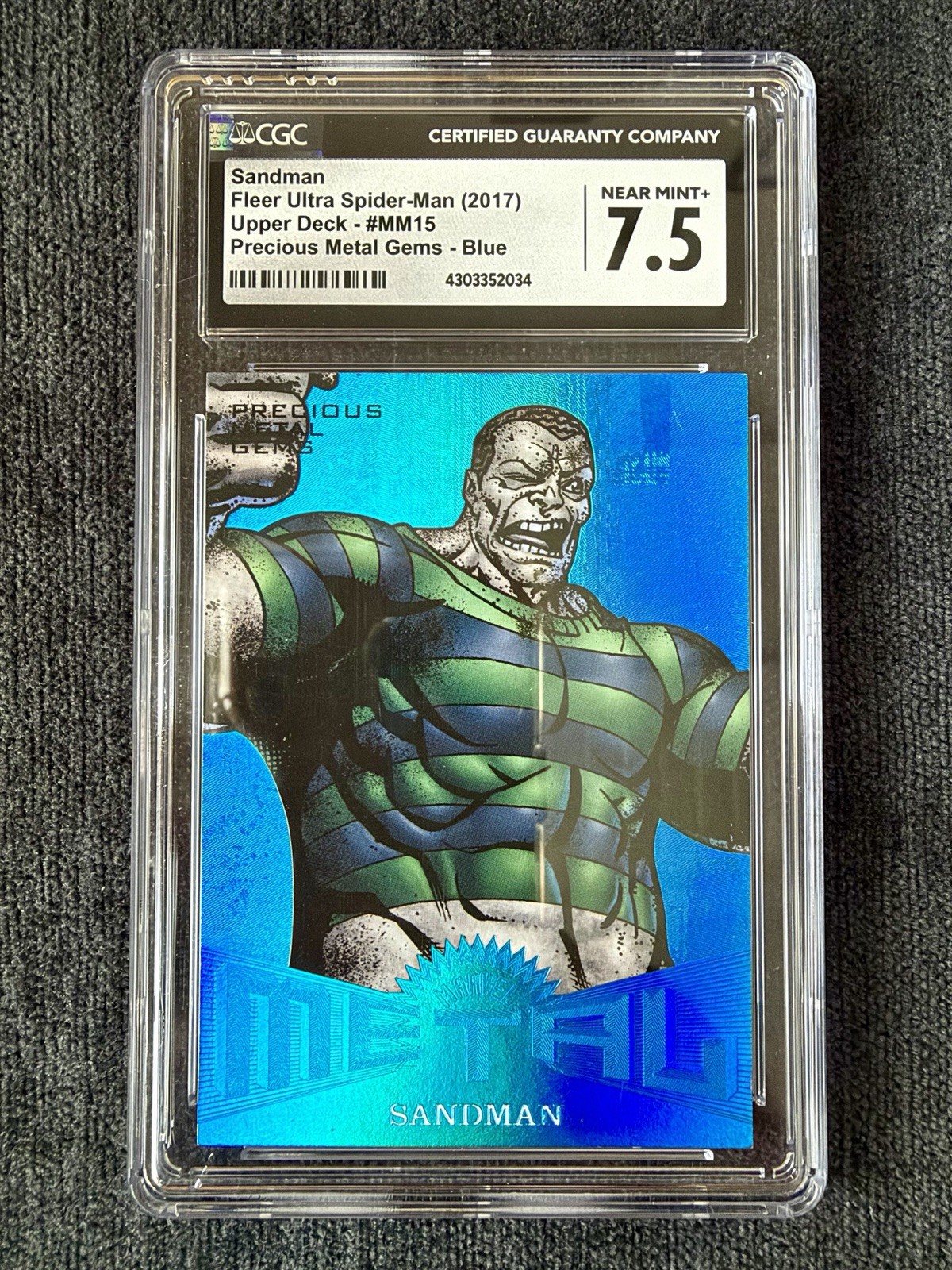Sandman - 2017 Fleer Ultra Marvel Spider-Man #Mm15 Precious Metal Gems Blue /49 Sandman - 2017 Fleer Ultra Marvel Spider-Man #Mm15 Precious Metal Gems Blue /49
