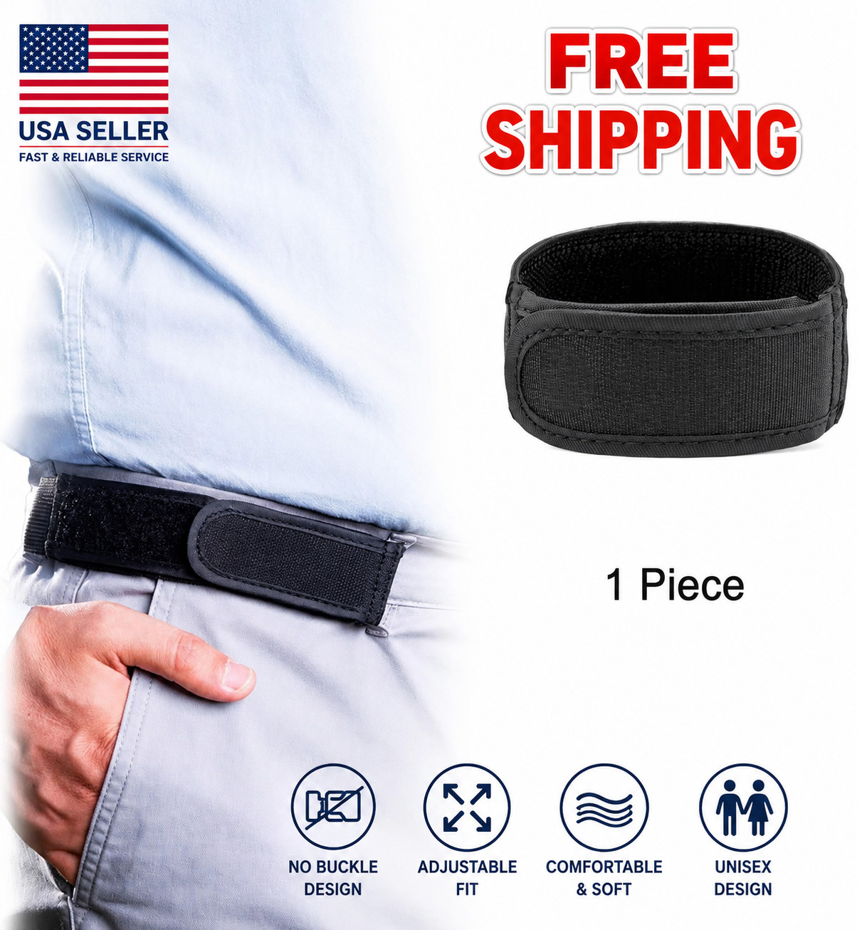 Buckle Free Men's Waist Belt Elastic Stretch No Buckle Comfortable Casual Unisex