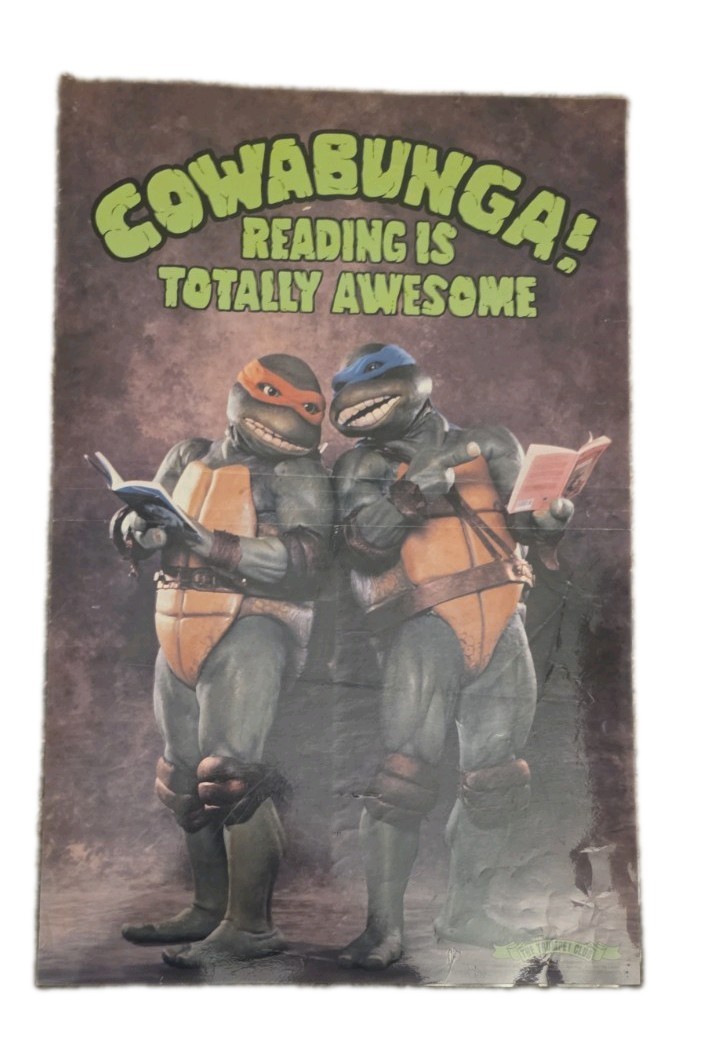 Rare TMNT Reading Is Totally Awesome Educator Sign Vintage Trumpet Club 1990s