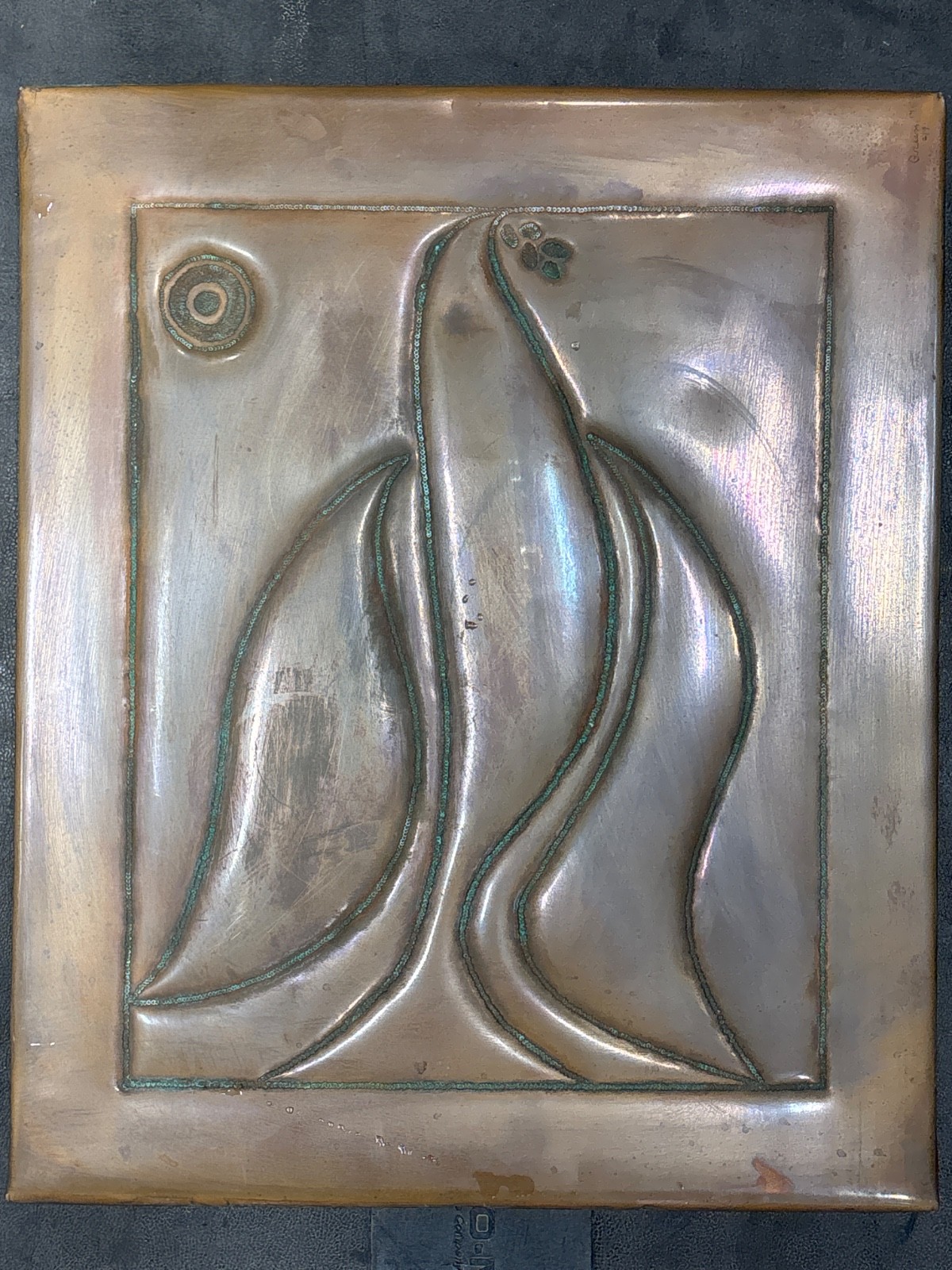 Vintage Copper Art Bird Peace Dove Handmade copper repousse tooled