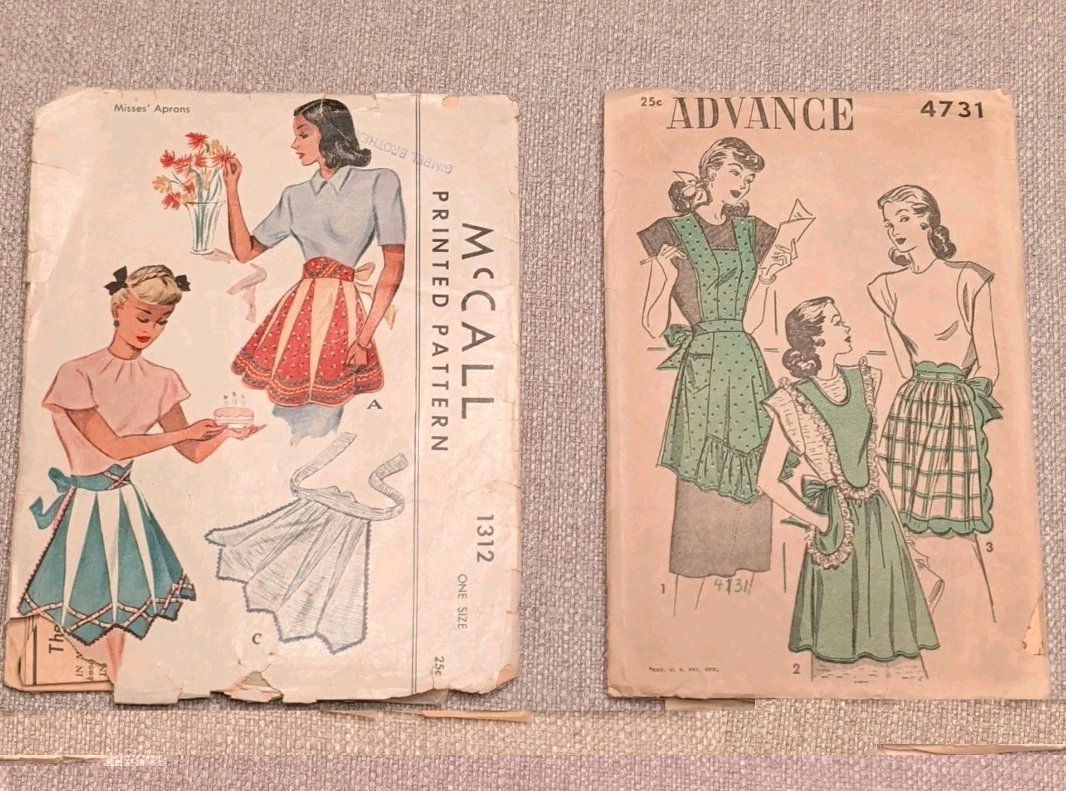 VTG 1940s Apron Sewing Patterns Lot of 2 McCall 1312 Advance 4731 CUT VTG 1940s Apron Sewing Patterns Lot of 2 McCall 1312 Advance 4731 CUT