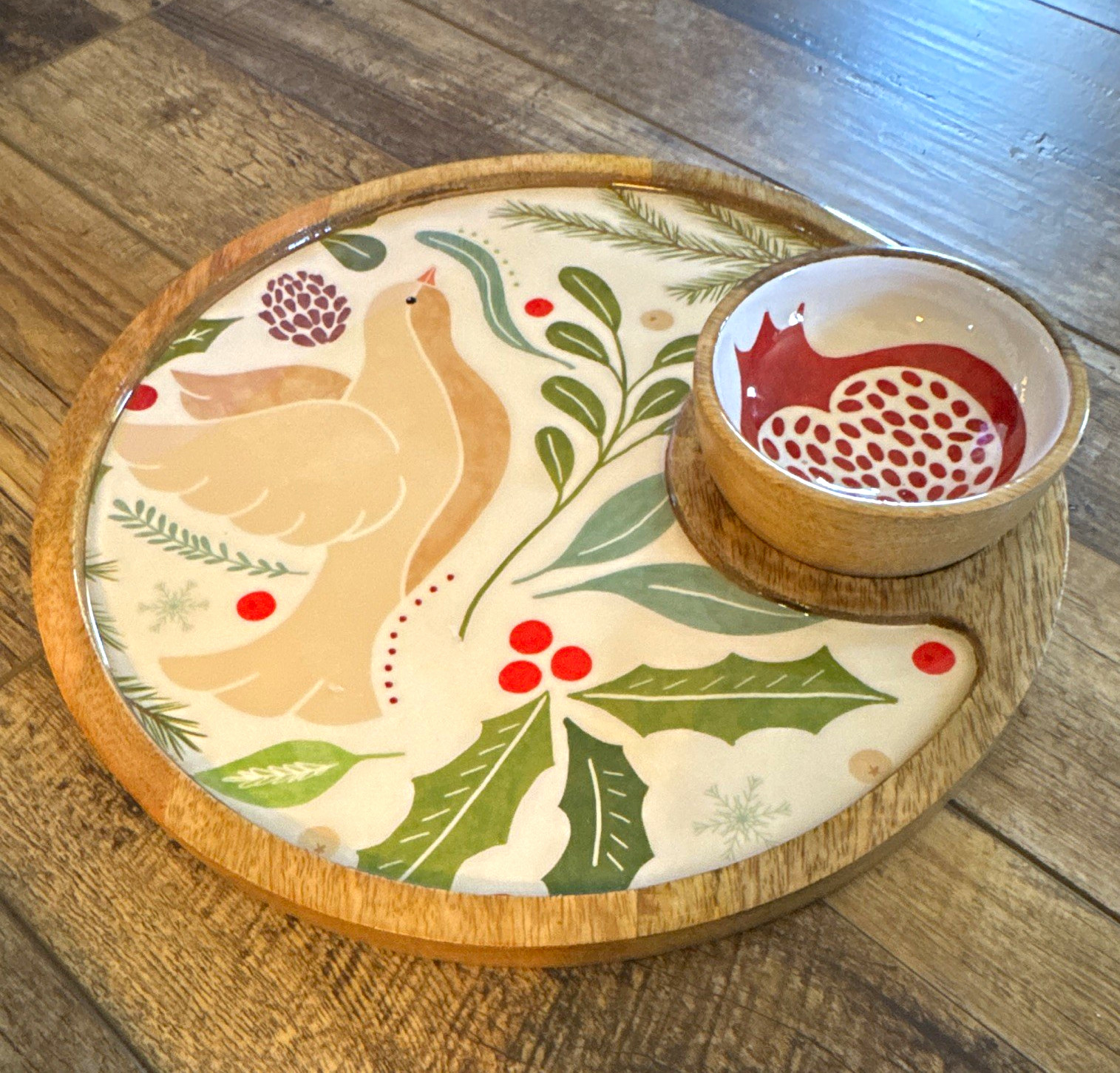 Boston Warehouse Whimsy Round Serving Tray w/ Dip Bowl, Bird Floral Pattern, 2pc Boston Warehouse Whimsy Round Serving Tray w/ Dip Bowl, Bird Floral Pattern, 2pc