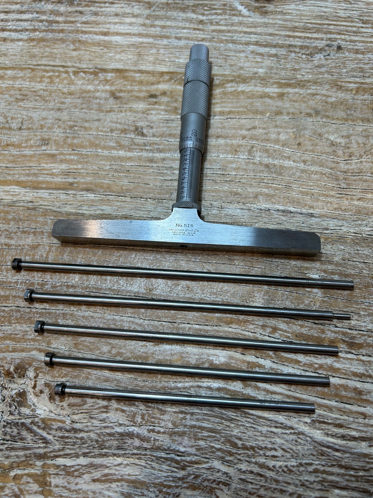 Vintage Lufkin Rule Co 0-3” Depth Gage Micrometer Set No. 515 