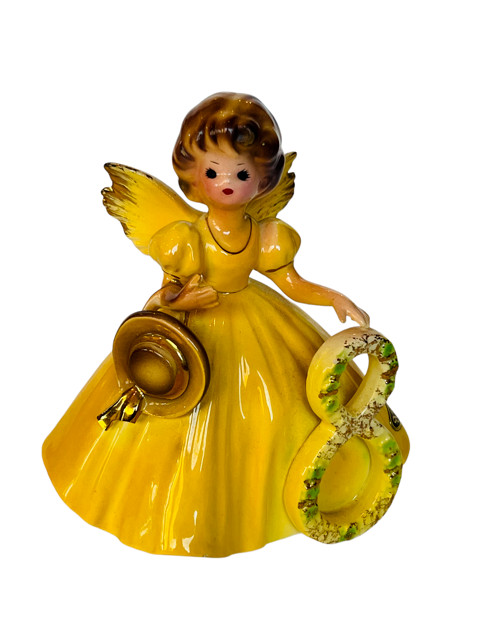 Josef Originals figurine birthday girl vtg porcelain angel 8 Eight yellow gold