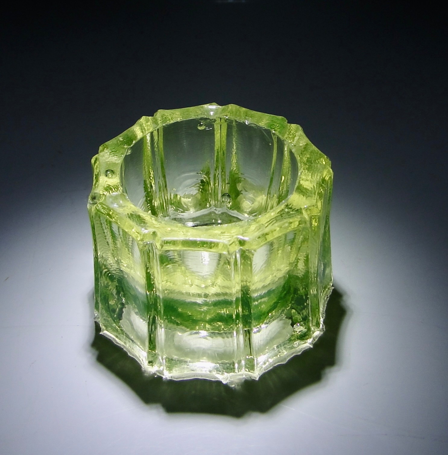 Vintage Green Octagonal Ribbed Uranium VASELINE SALT CELLAR