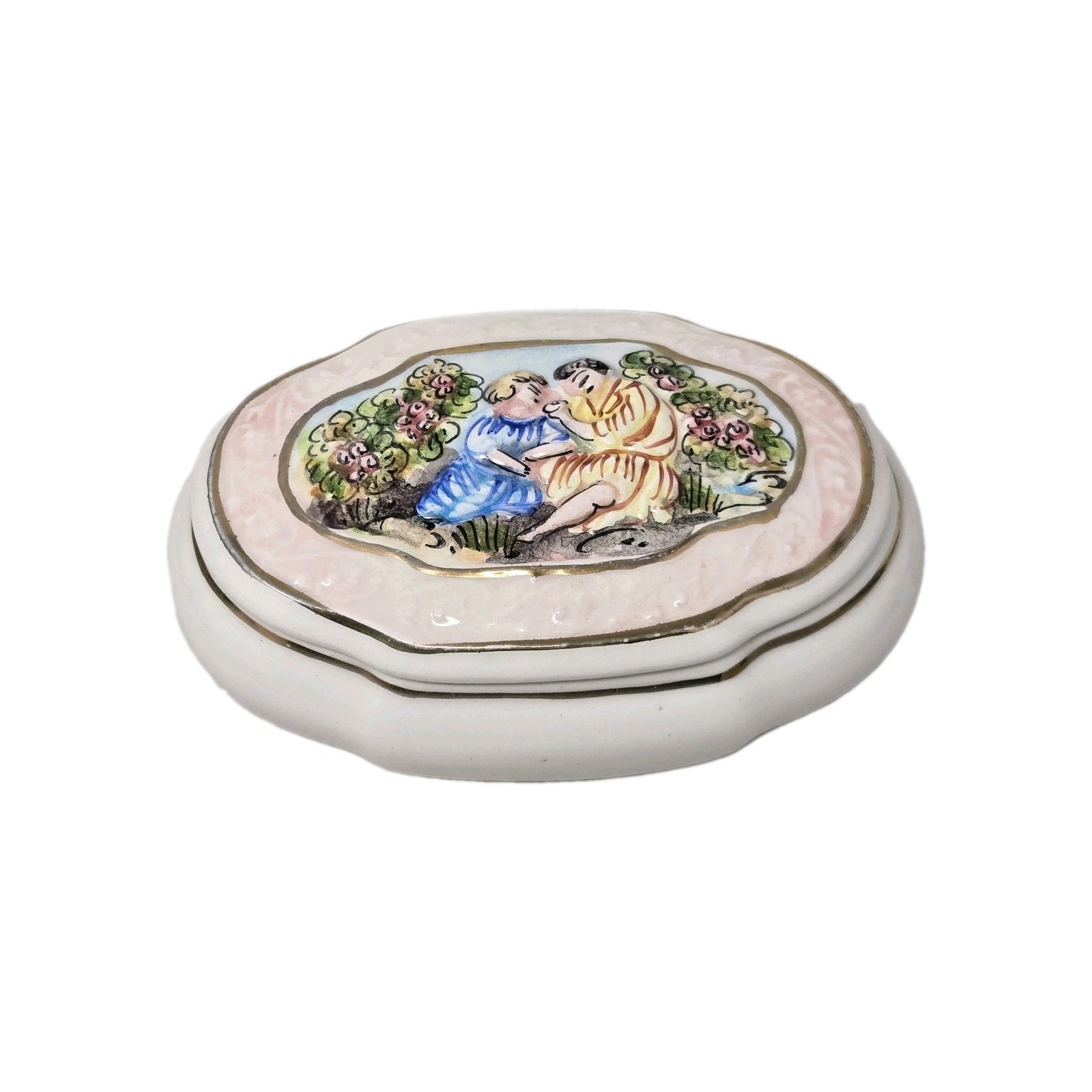 Vintage CAPODIMONTE Hand-Painted Italian Porcelain Trinket Dresser Box Italy