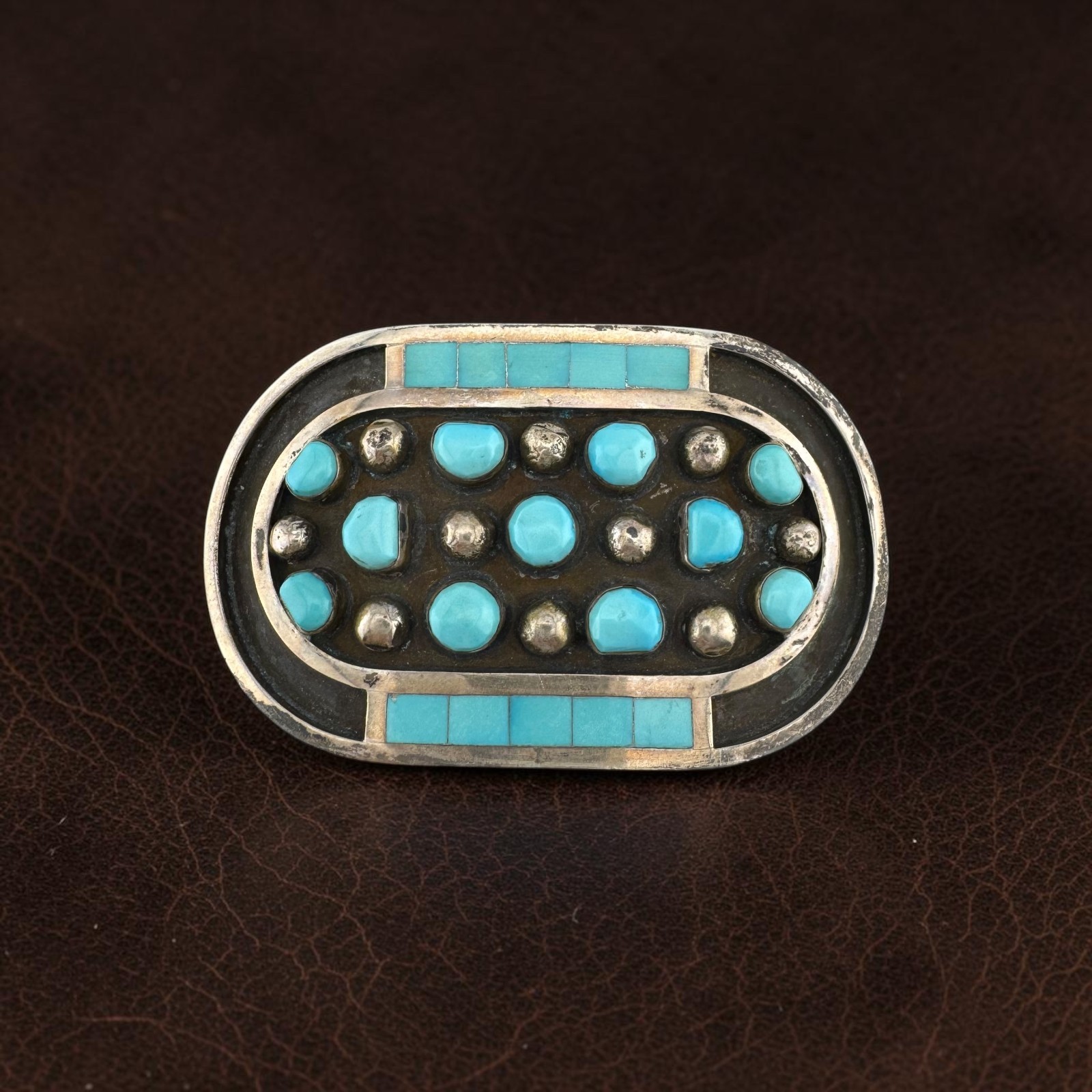 Vintage Jobeth Maize Zuni Sterling Silver Turquoise Belt Buckle 44.8g