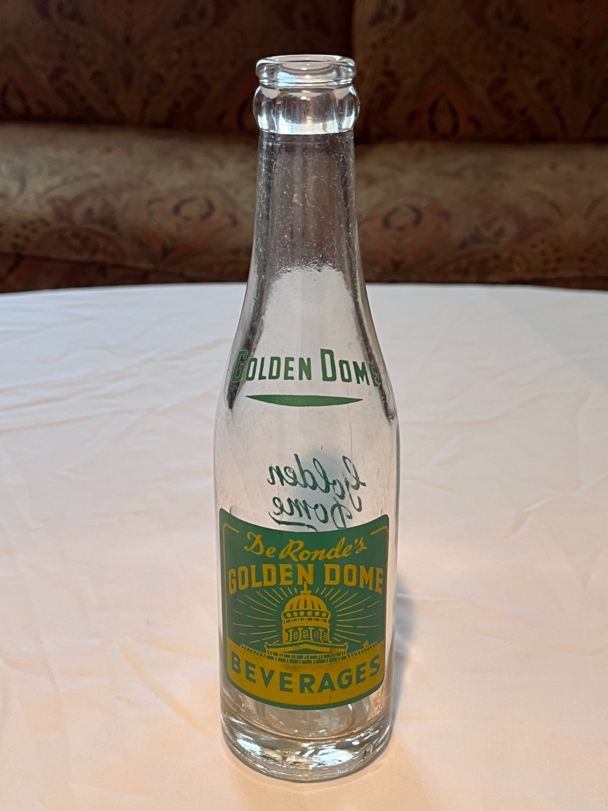 c1940s De Ronde\'s Golden Dome Beverages Montpelier, Vermont ACL Soda Bottle c1940s De Ronde\'s Golden Dome Beverages Montpelier, Vermont ACL Soda Bottle