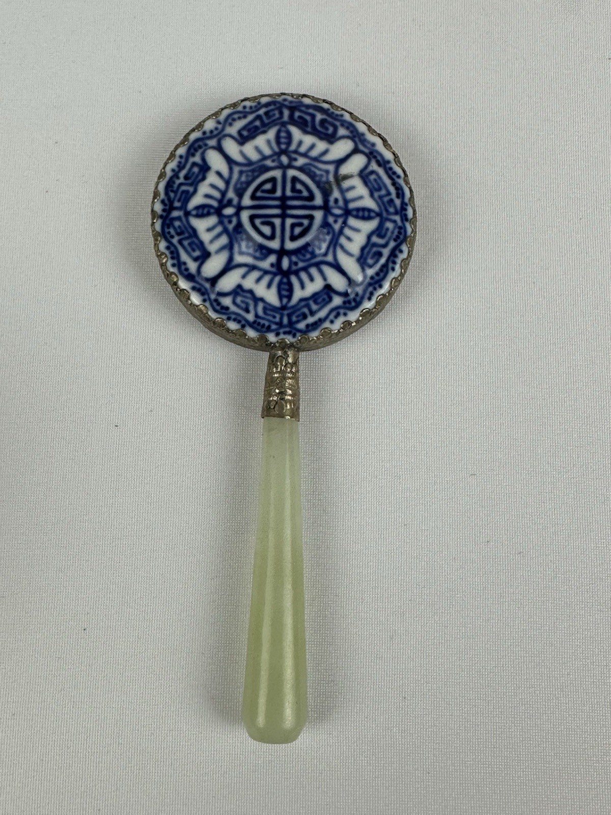 Vintage Blue White Hand Mirror Green Handle Vintage Blue White Hand Mirror Green Handle