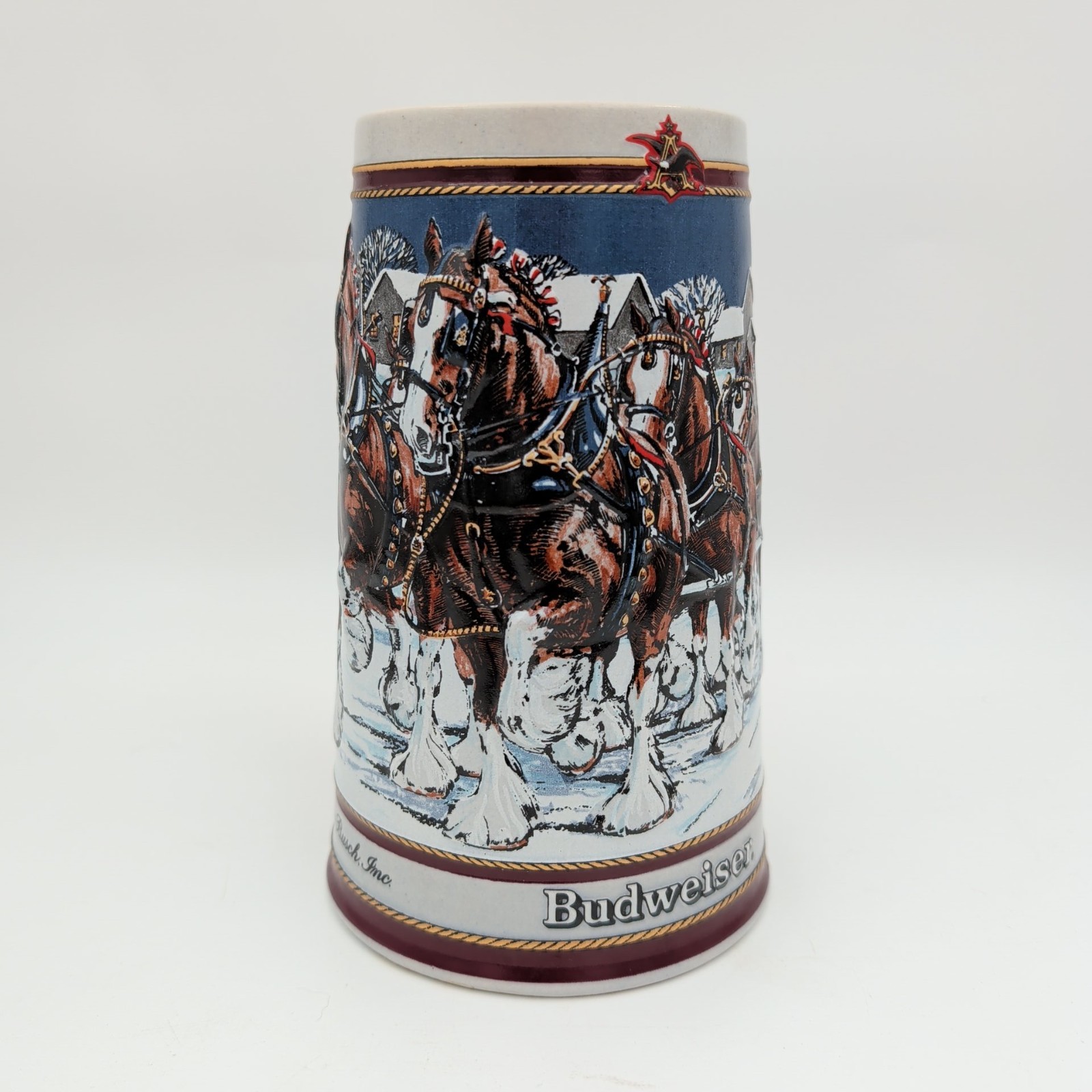 NEW 1989 Budweiser Holiday Beer Stein Collector's Series Christmas Clydesdales