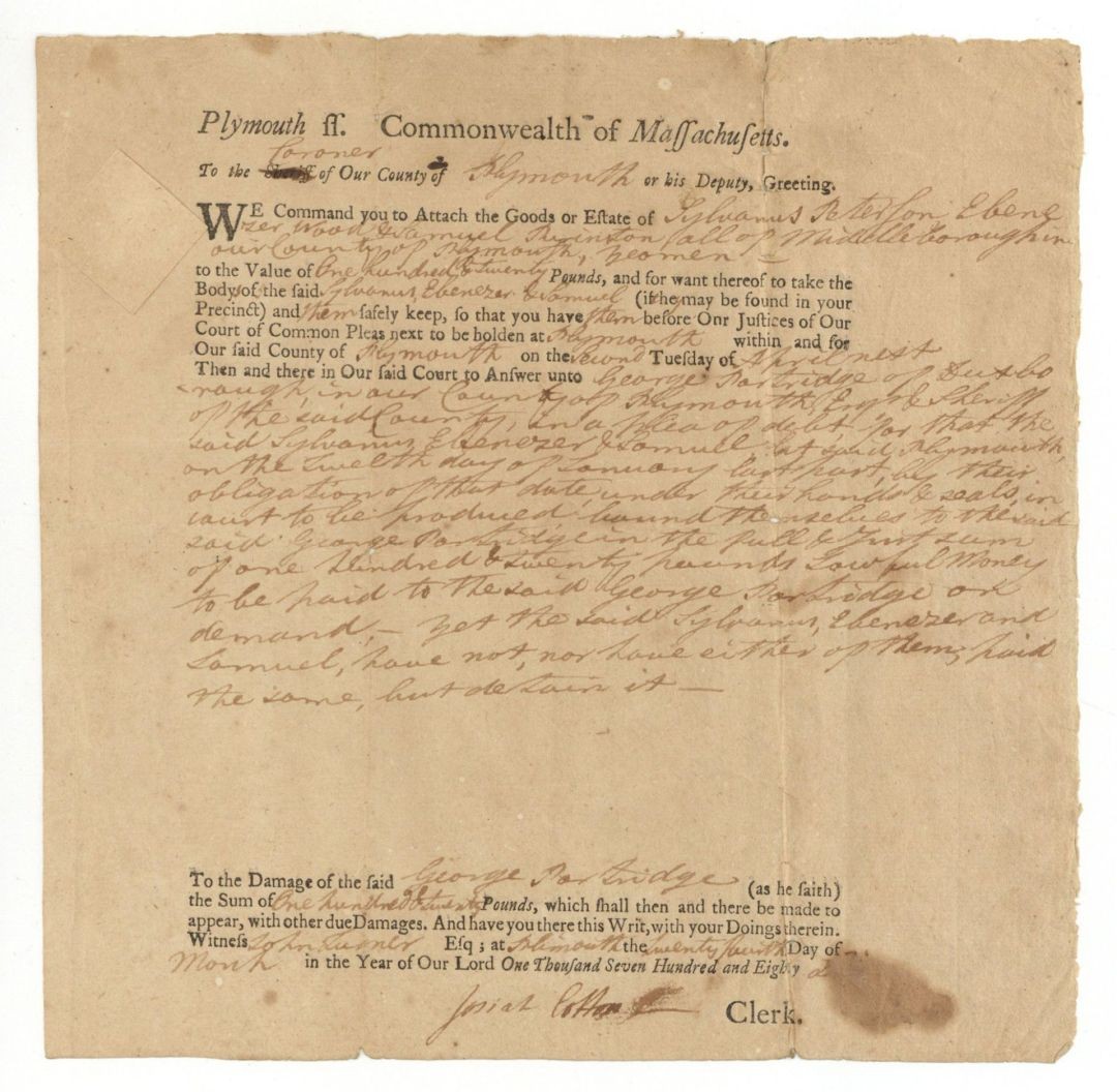 1780\'s dated Massachusetts Document - Colonial Bonds - Colonial Bonds