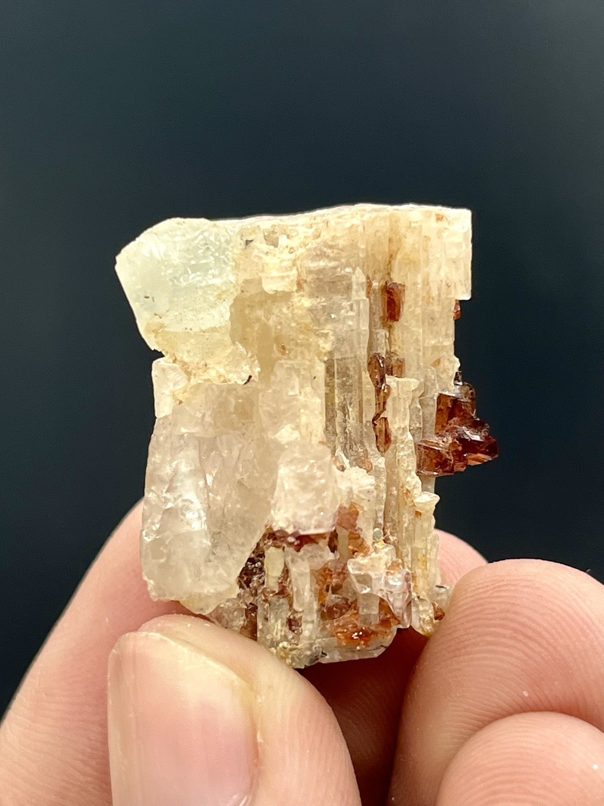 Lovely Apatite combined with Aquamarine, Quartz, and Spessartite Garnet, 12 G Lovely Apatite combined with Aquamarine, Quartz, and Spessartite Garnet, 12 G