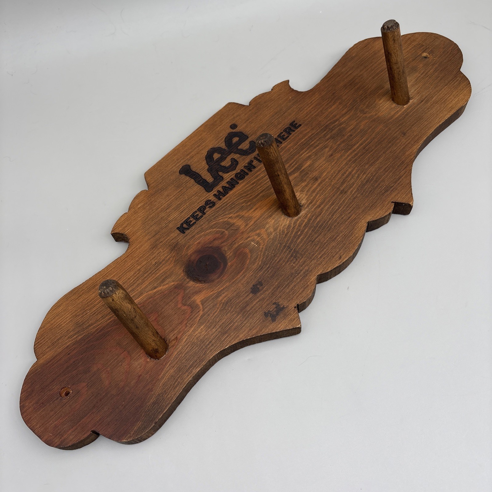 Vintage Lee Jeans Wood Coat Rack Sign Store Display Keeps Hangin In There Retro