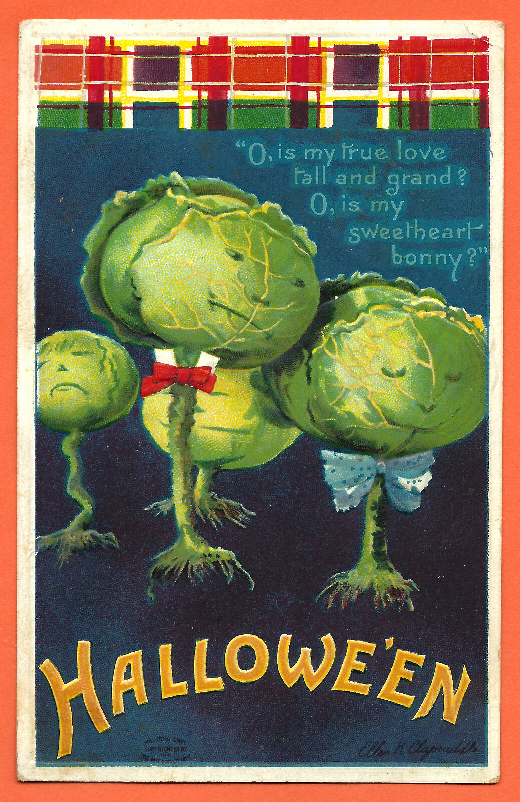 Vtg Halloween Clapsaddle Anthropomorphic Cabbages Fantasy A/S PC Emb c1909