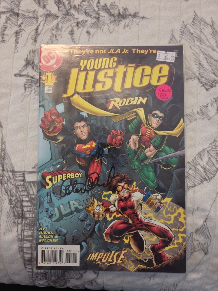 Young Justice #1 NM Signed Peter David 1998 DC Comics Robin Superboy Impulse JLA Young Justice #1 NM Signed Peter David 1998 DC Comics Robin Superboy Impulse JLA