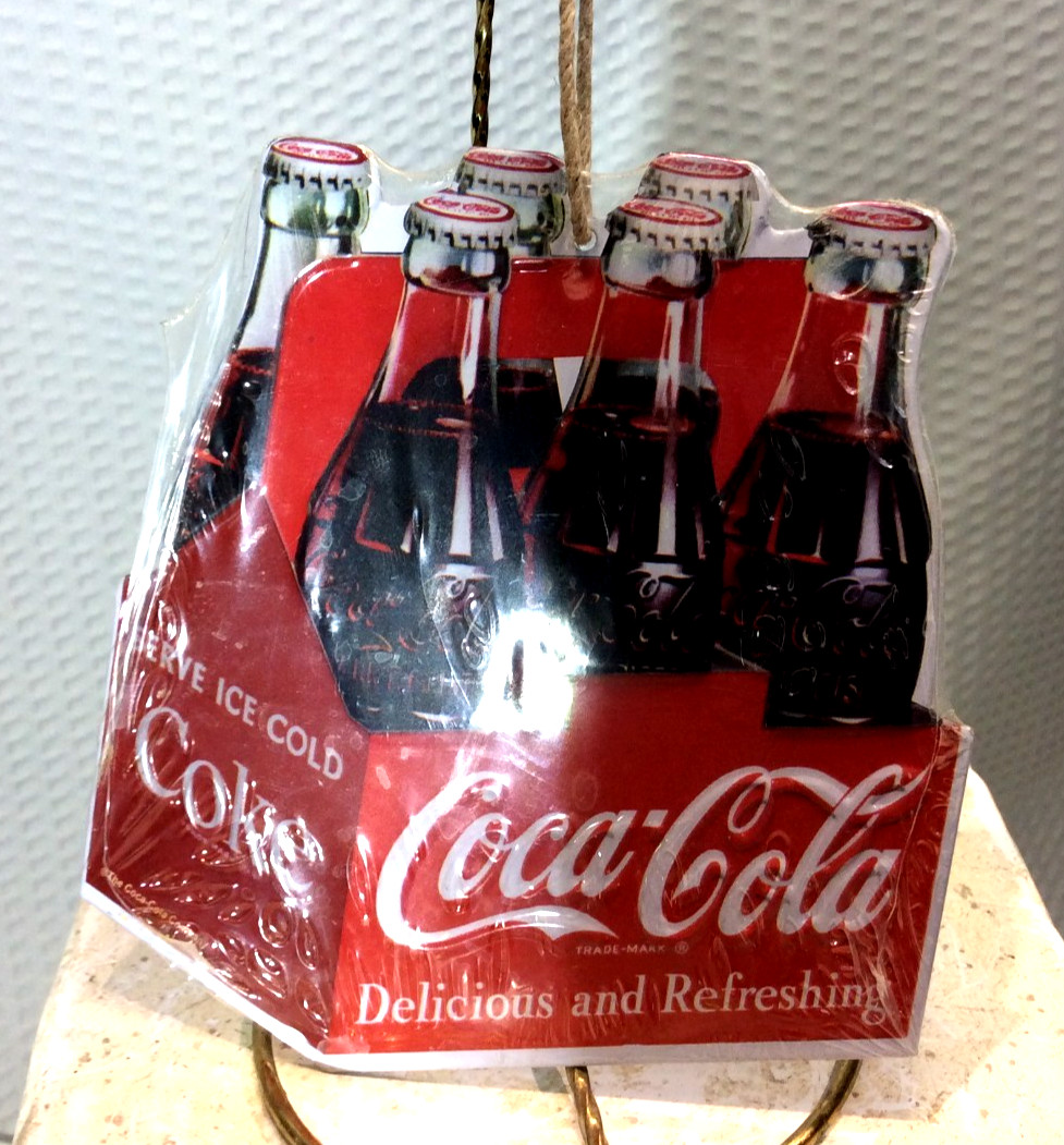 Vtg Coca-Cola 6 pack bottles Embossed metal orniment - new