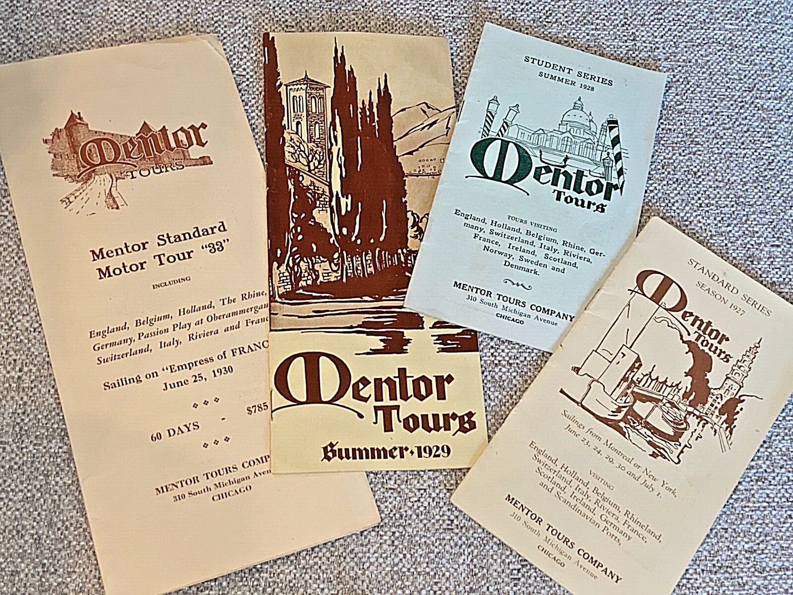 Vtg MENTOR Student EUROPEAN TOUR Brochures w/ Prices NY & Canada 1928-1930