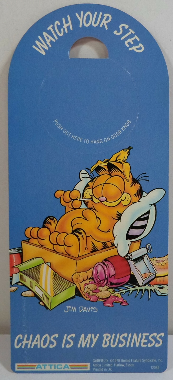 UFC VTG 1978 GARFIELD UK COLLECTIBLE 9\'\' DOUBLE SIDE DOOR HANGER BY JIM DAVIS D