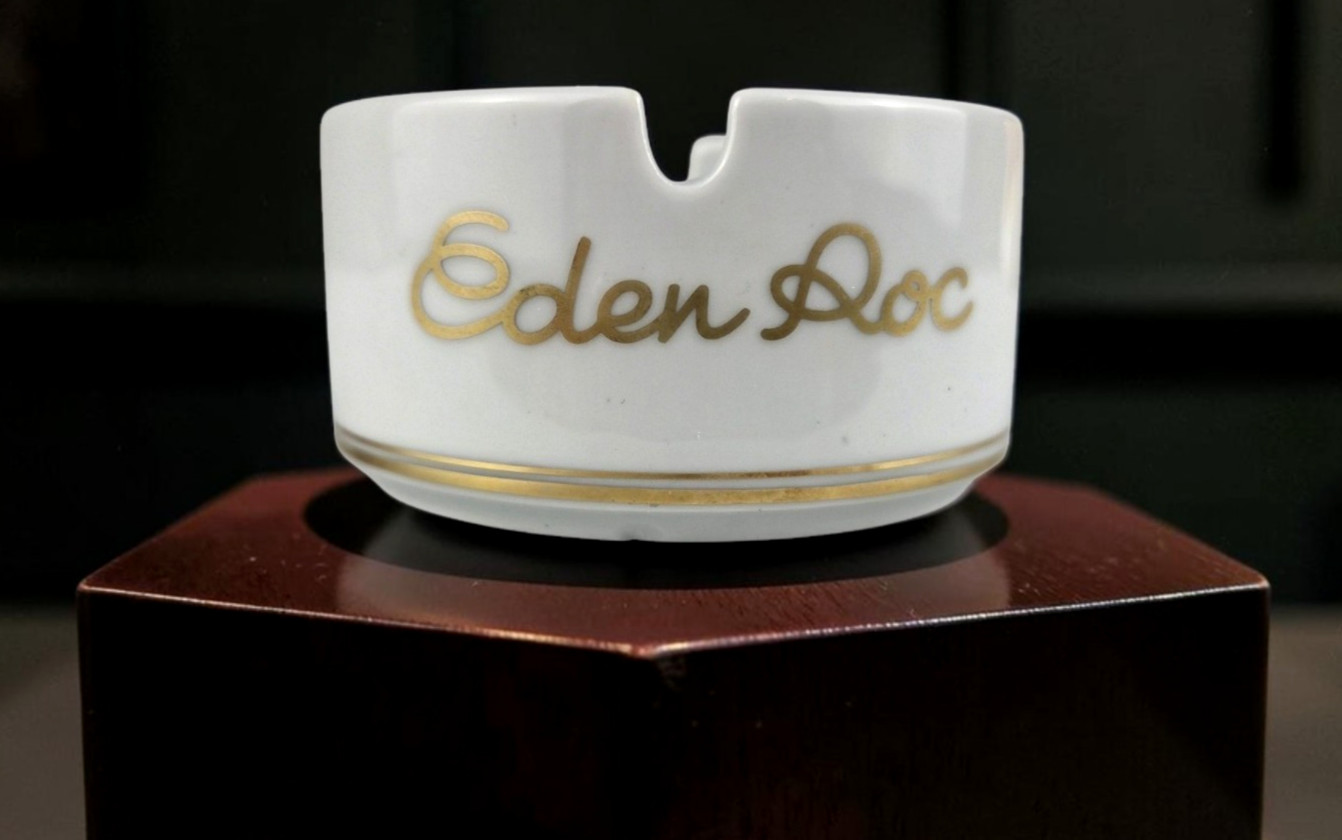 Vintage Eden Roc Cap d'Antibes Ashtray Gold White Porcelain