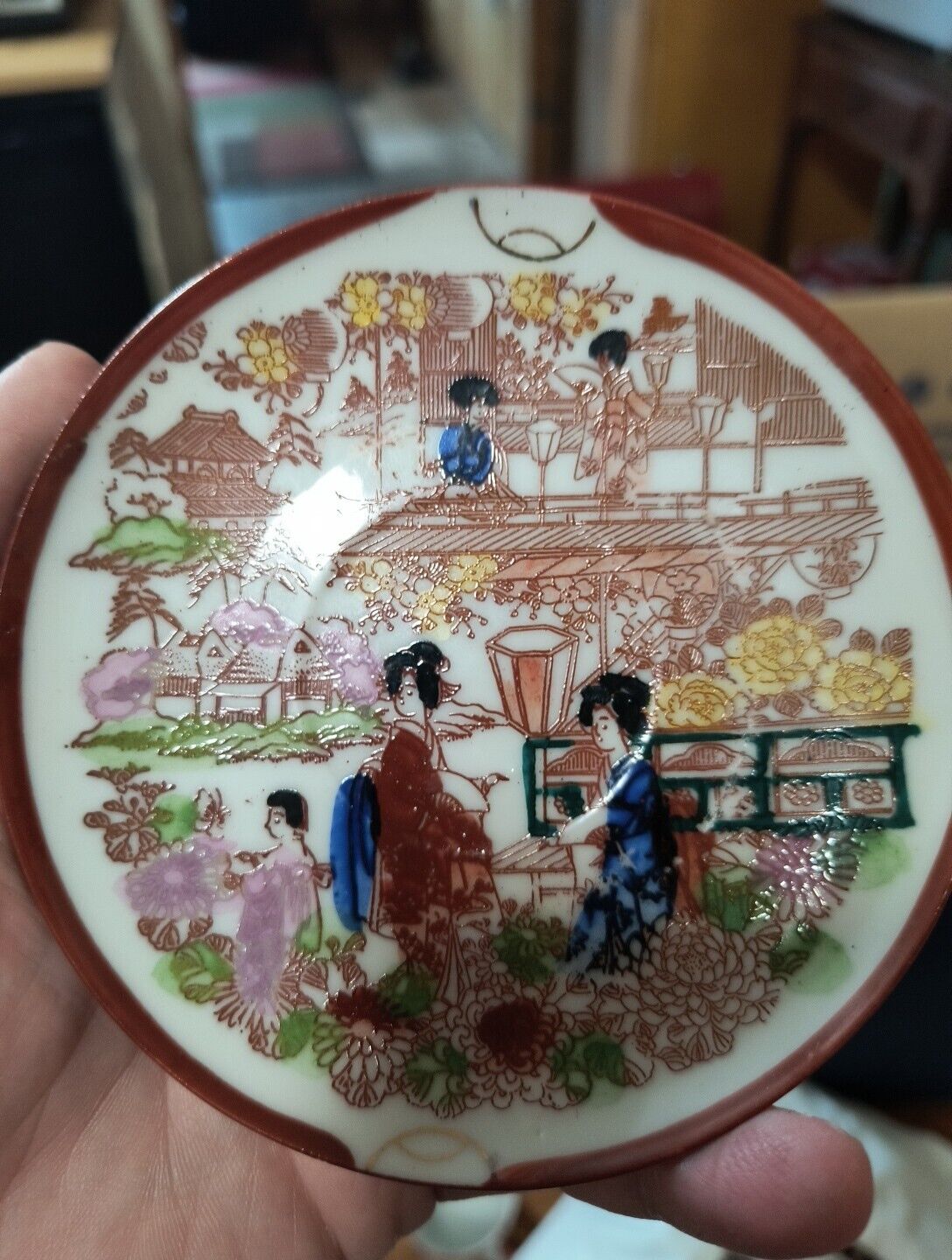 Vintage Japanese Geisha Girl Hand Painted Porcelain Tea Cup And Saucer Set