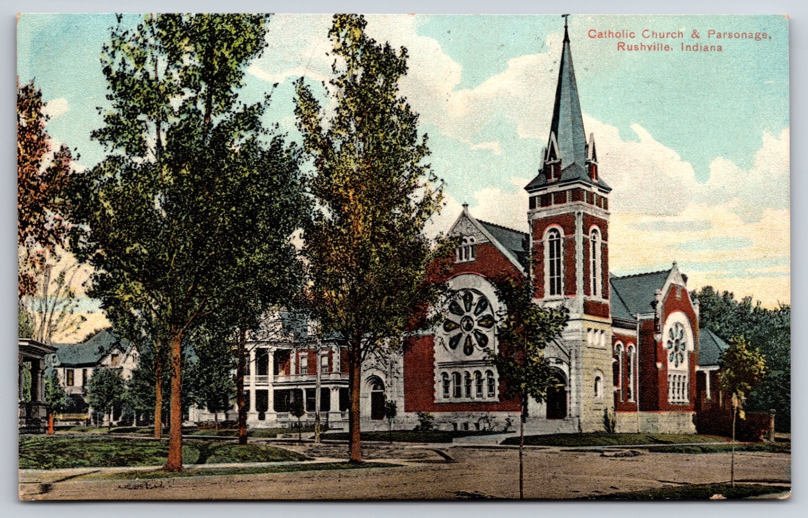 Catholic Church Parsonage Rushville Indiana Postcard