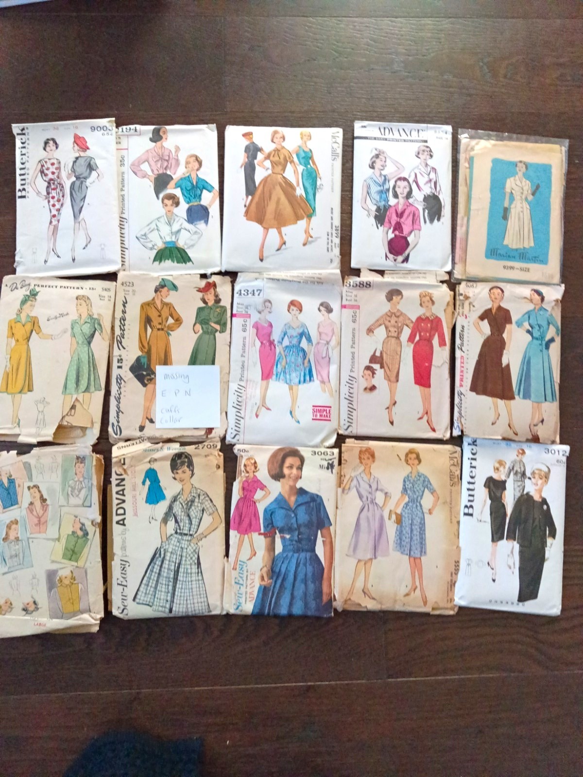 Vintage 40\'s 50\'s 60\'s Sewing Pattern Lot of 15 Dress Blouse Dickie Complete