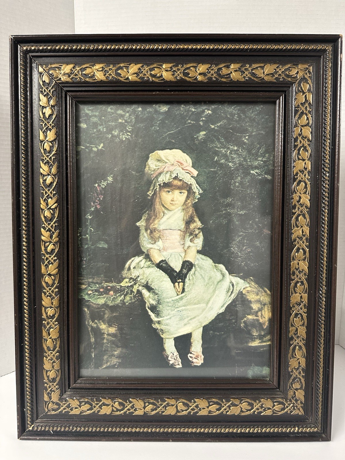 Vintage Edward Arts Cherry Ripe Victorian Girl Print Ornate Frame 19x15 Millais