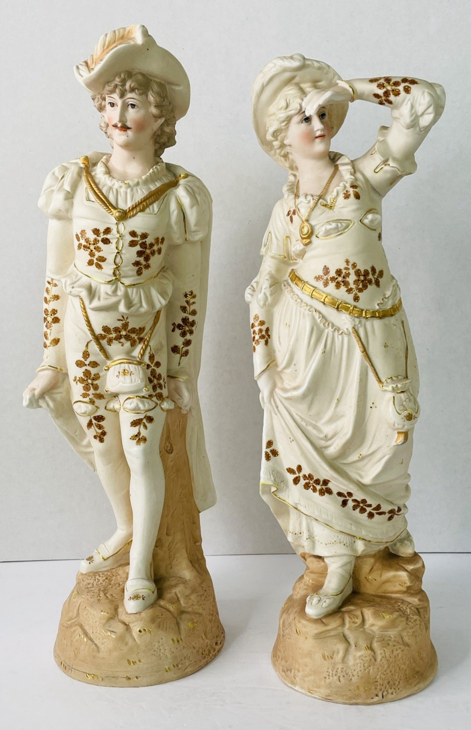 Antique German Bisque Porcelain Figurines 14” Hand Painted H. Pauls ca. 1900