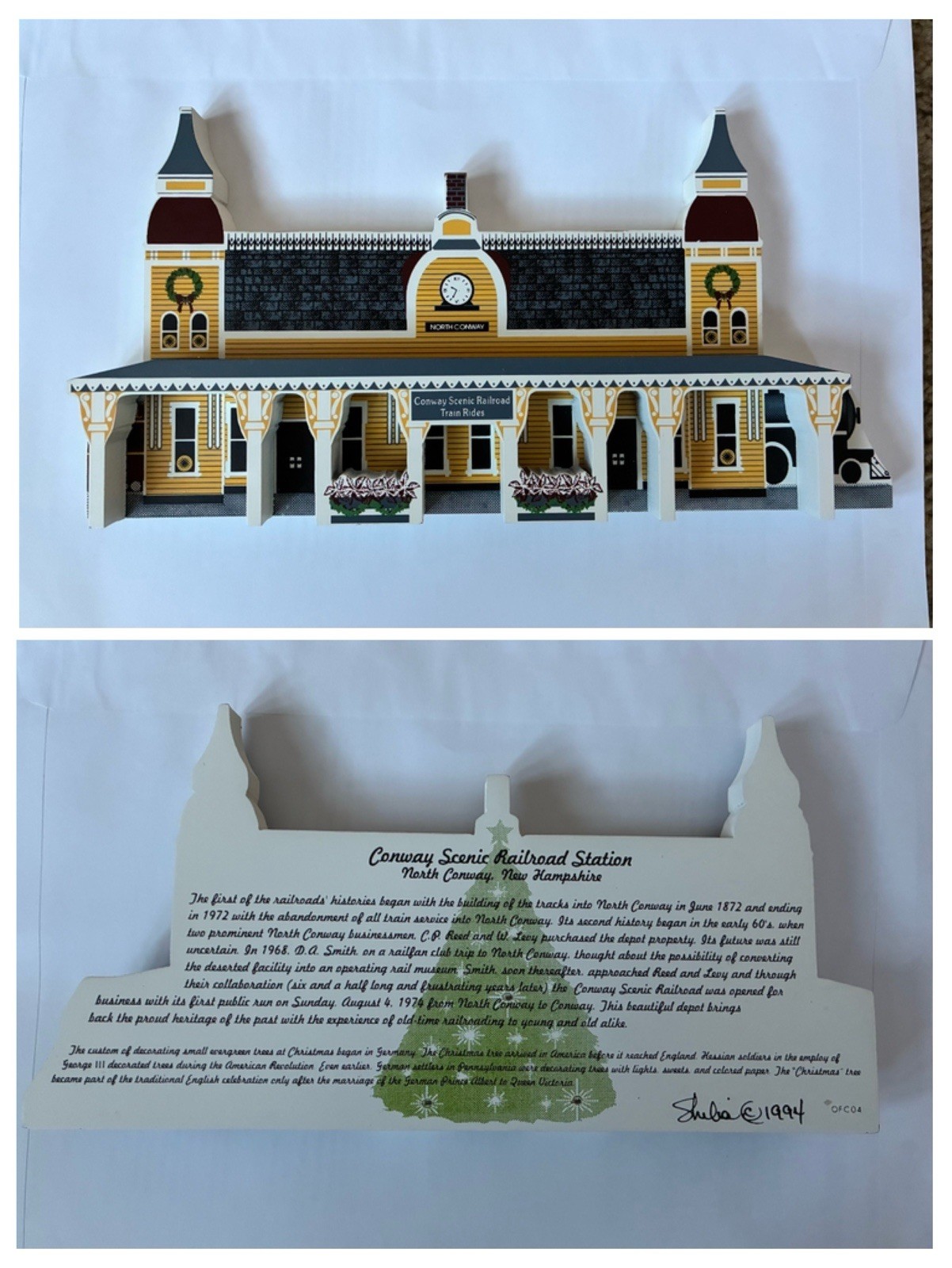 Shelia\'s Conway Scenic Railroad Station N. Conway NH 1994 Wood Shelf Sitter EUC