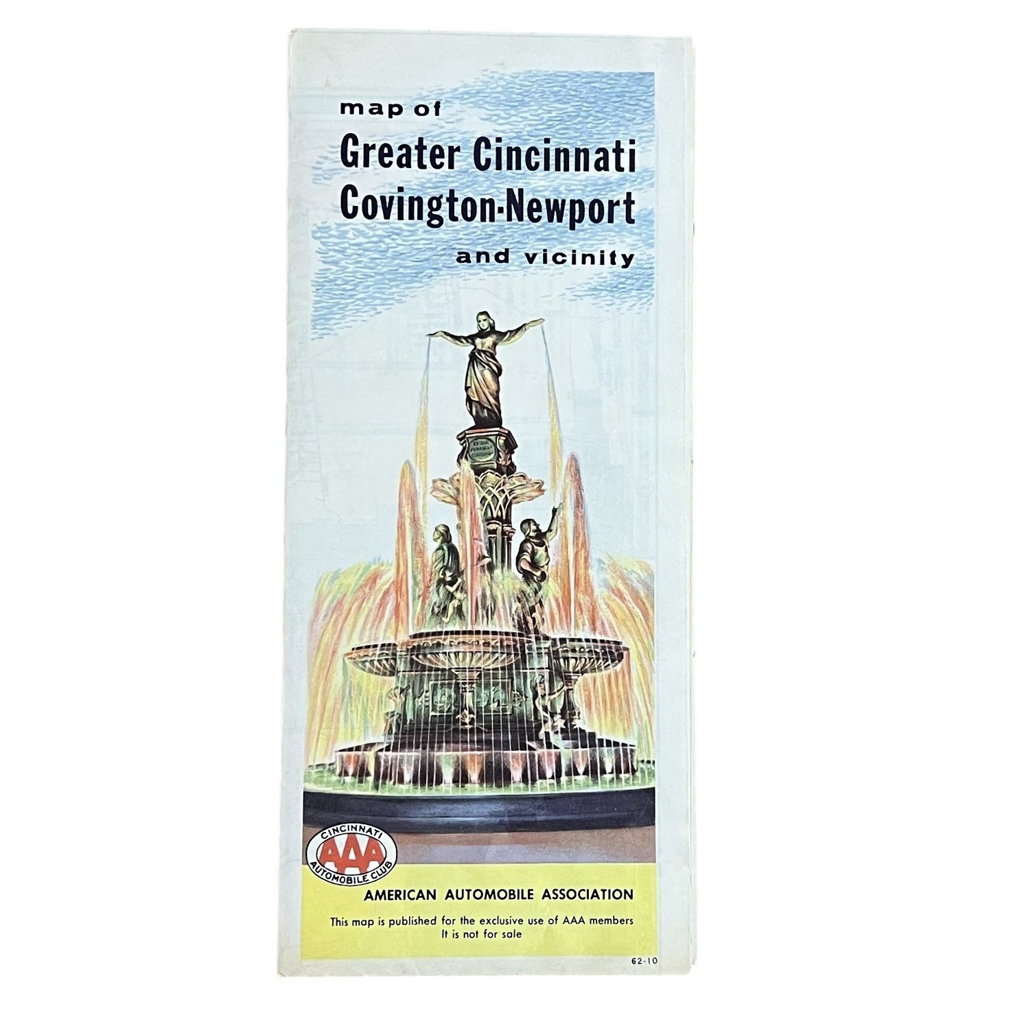 Vtg 1964 AAA Cincinnati Covington Newport Map Tyler Davidson Fountain Square