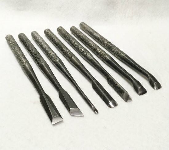 1st Masakichi Japanese Old Graver Chisels Set of 7 W/ Wooden Box