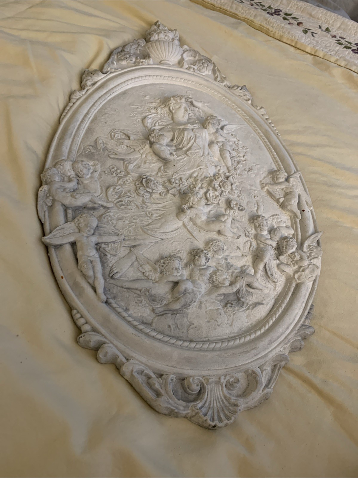 Antique XL Ceramic chalk wall plaque panel cherub angels nymph relief rare Antique XL Ceramic chalk wall plaque panel cherub angels nymph relief rare