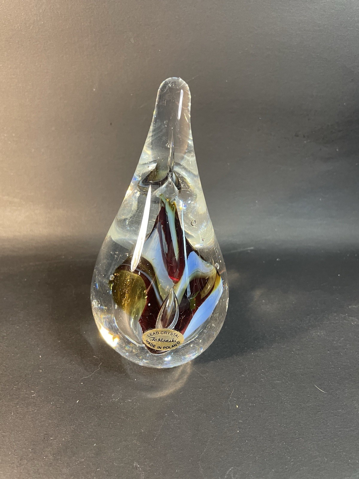 Adam Jablonski Glass Teardrop Paper Weight-Poland-Signed- Issue