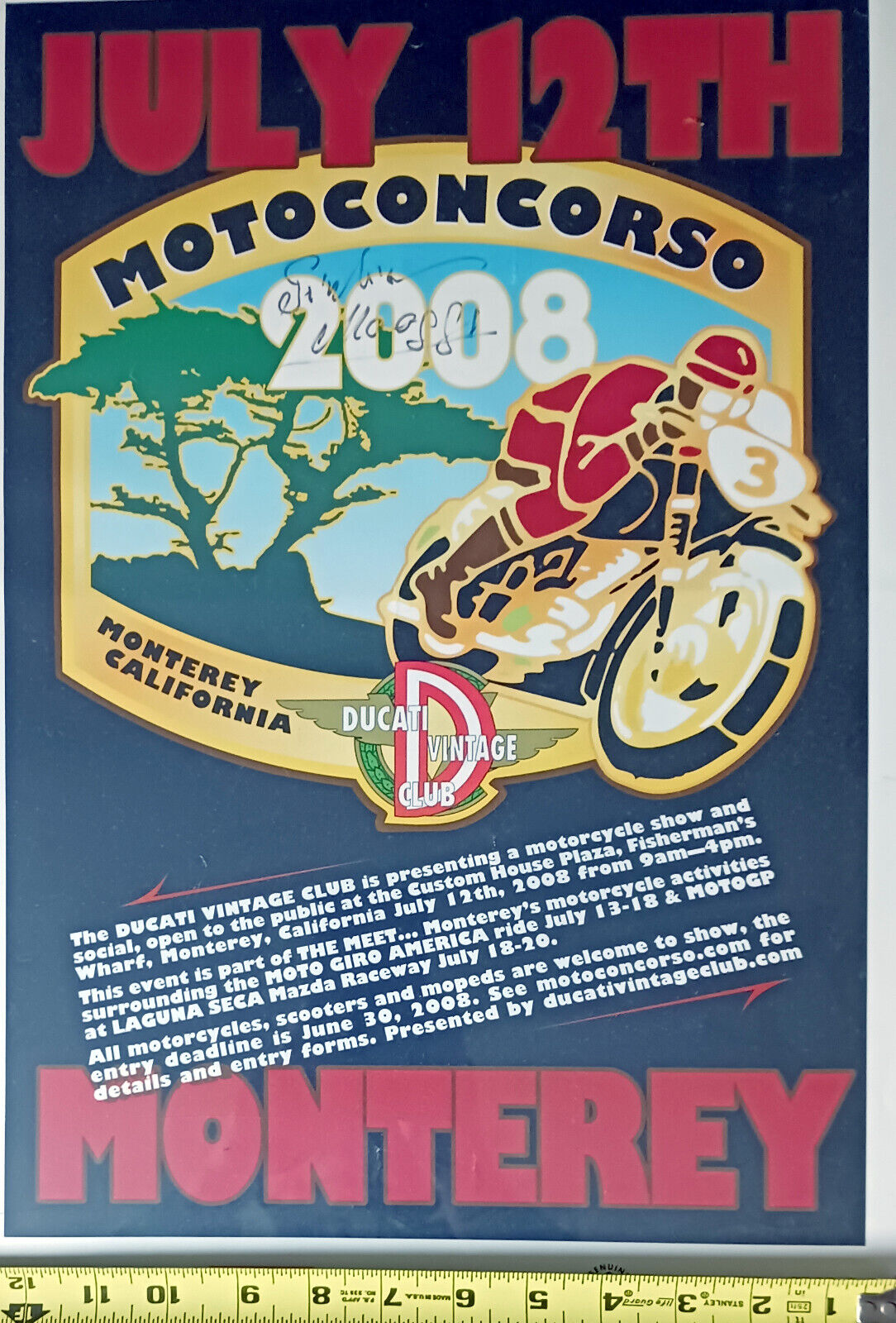SIGNED Poster Ducati Vintage Club Giuliano MAOGGI 2008 Motogiro America Monterey