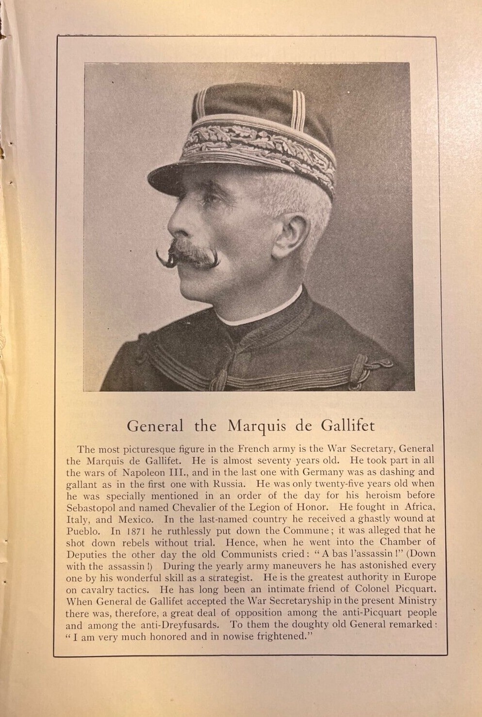 1899 Vintage Magazine Illustration French General Marquis de Gallifet 1899 Vintage Magazine Illustration French General Marquis de Gallifet