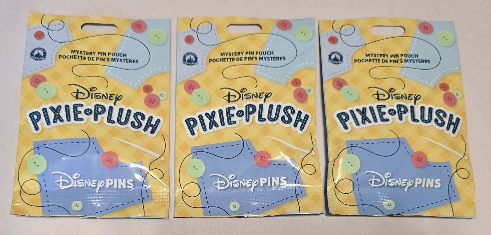 NEW 3 Packs Disney Pixie Plush Mystery Pin Pouch (5 Per Pack) SEALED