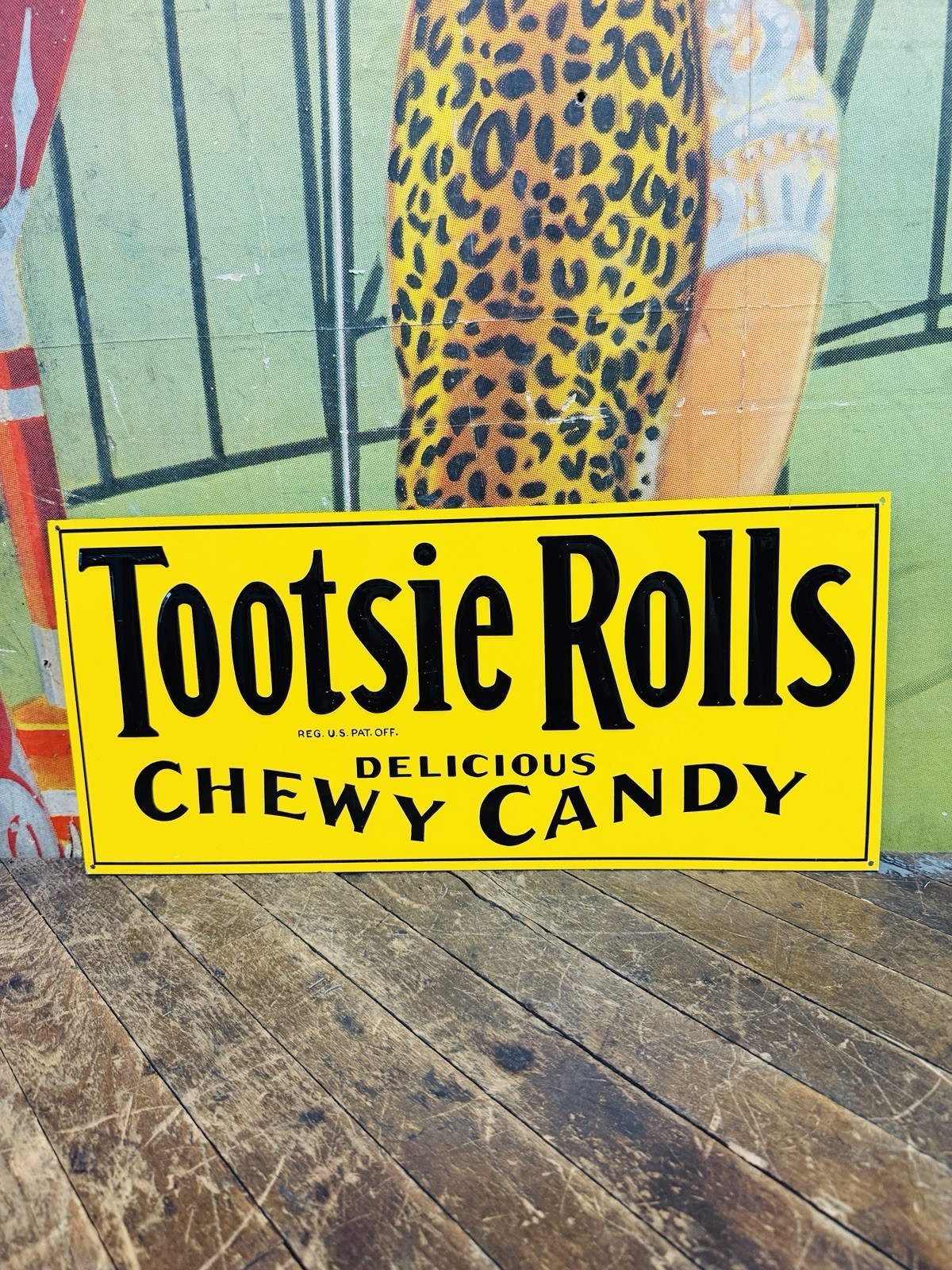 VINTAGE TOOTSIE ROLLS EMBOSSED TIN SIGN CANDY GENERAL STORE CHOCOLATE KITCHEN VINTAGE TOOTSIE ROLLS EMBOSSED TIN SIGN CANDY GENERAL STORE CHOCOLATE KITCHEN