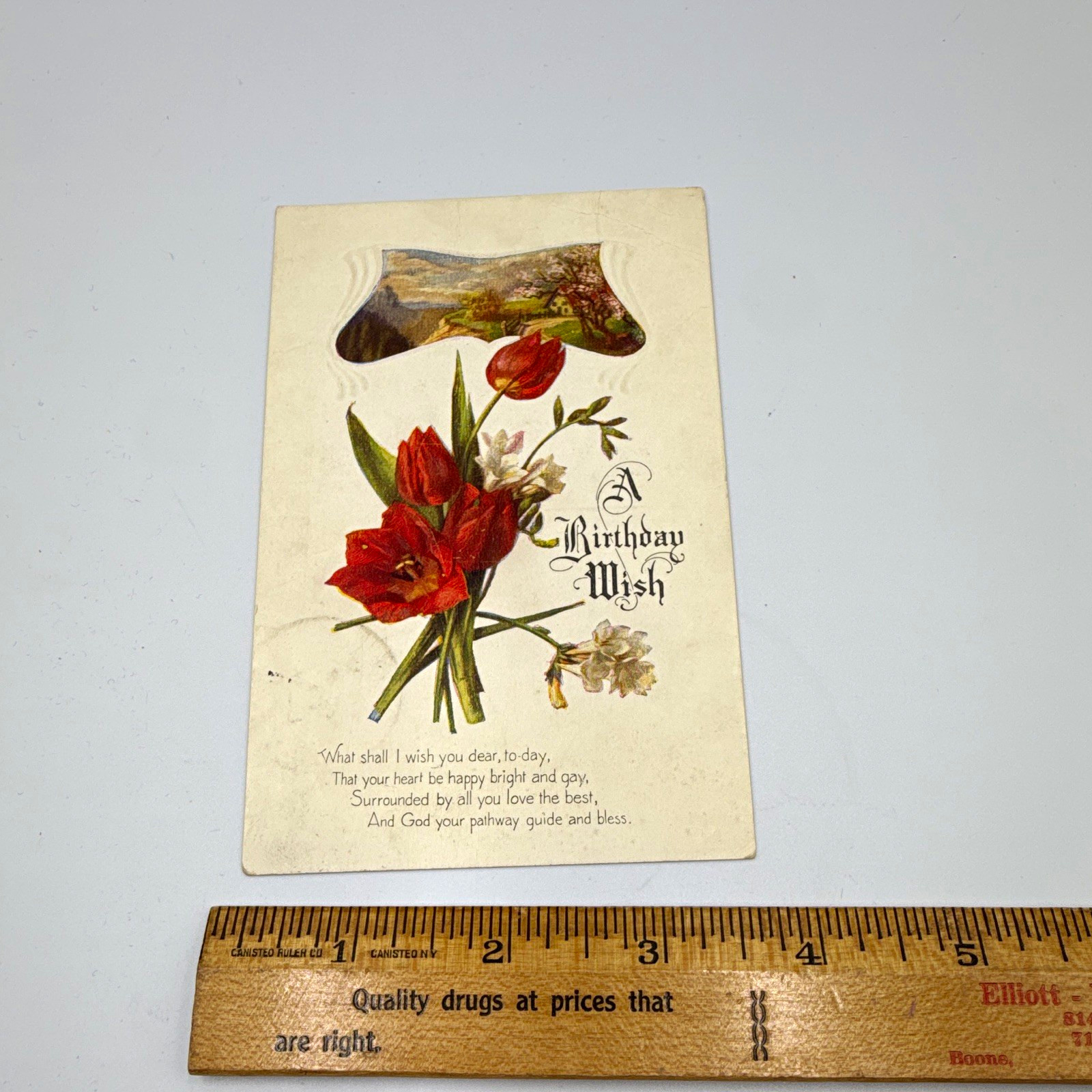 Antique 1924 Birthday Wish Postcard Red Tulips Avoca Iowa Postmark Antique 1924 Birthday Wish Postcard Red Tulips Avoca Iowa Postmark