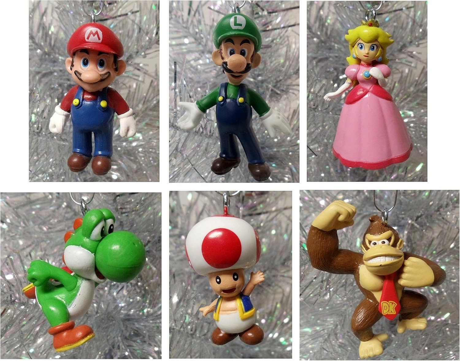 Mario Brothers 6 Piece Christmas Ornament Set Yoshi, Luigi, Princess Peach