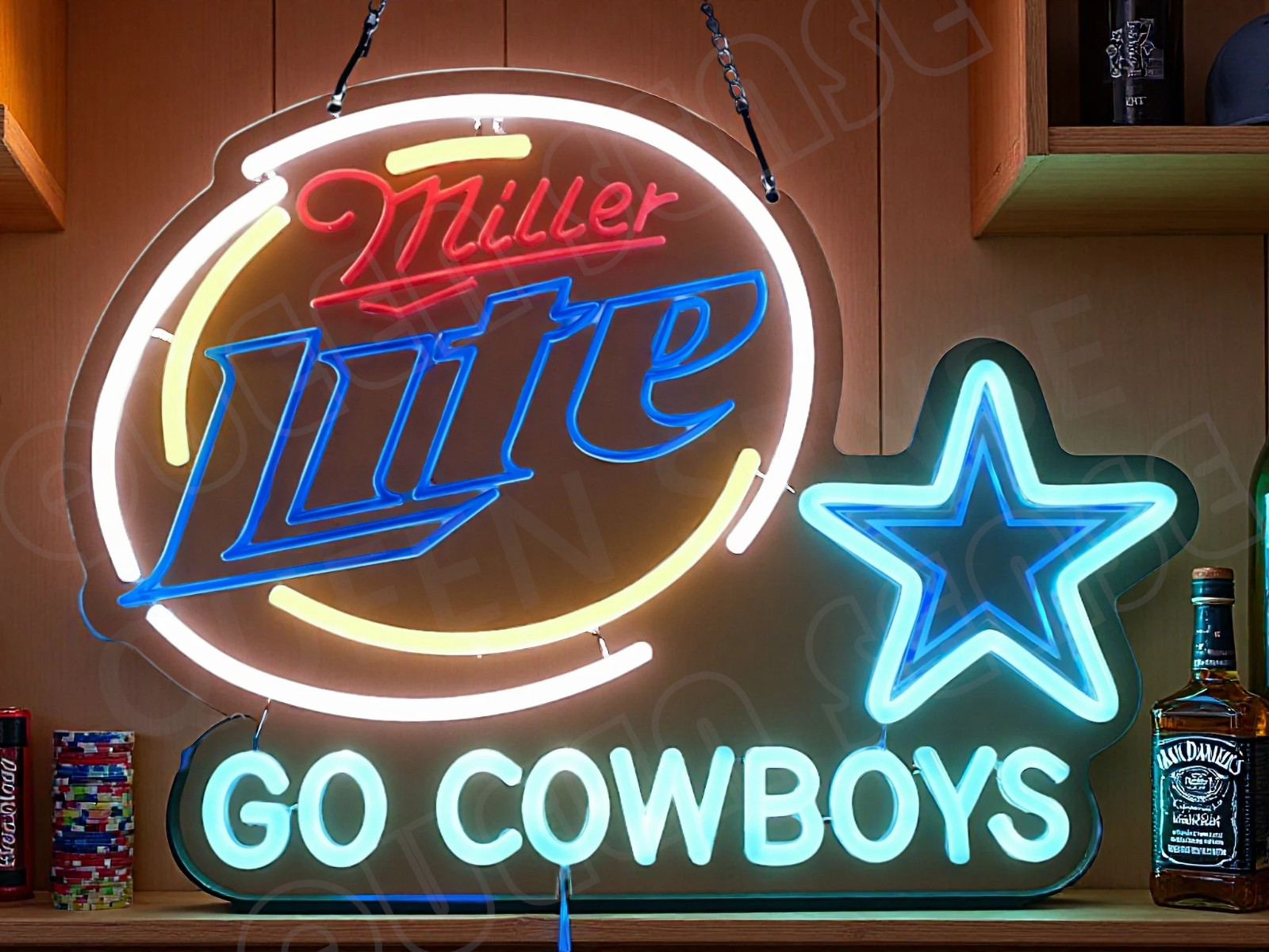Miller Lite Beer Dallas Cowboys Go LED Neon Sign With Dimmer USB Powered Light