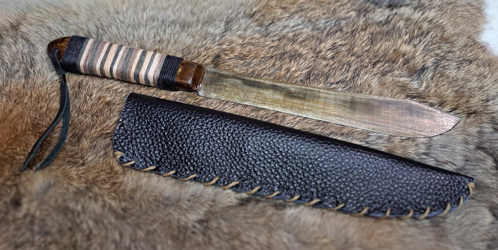 Handcrafted Native American Hunting Trade Knife with Handcrafted Leather Sheath