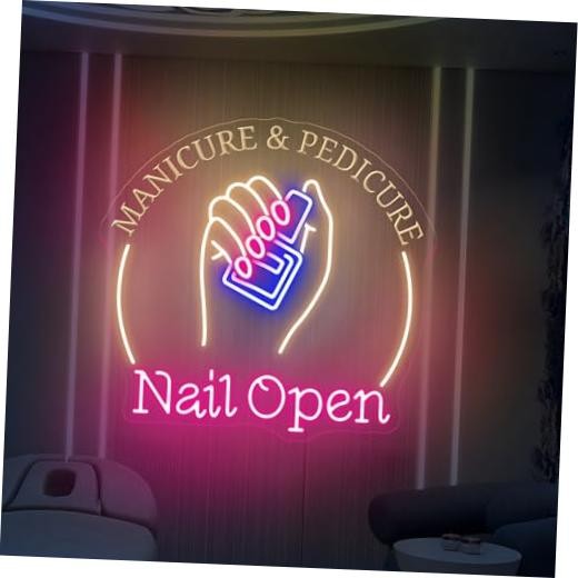 Nail Open Neon Sign for Nail Salon Window, Manicure Pedicure Wall Decor | Adds