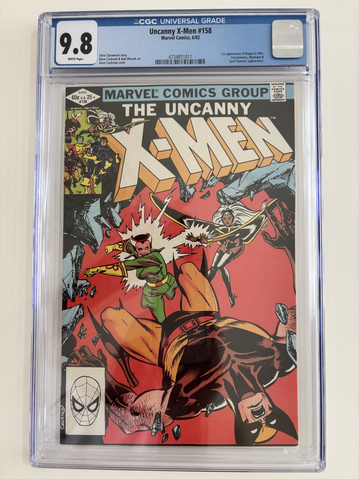Uncanny X-Men #158D White Pages CGC 9.8 1982 CERT#4734851011 Rogue Key