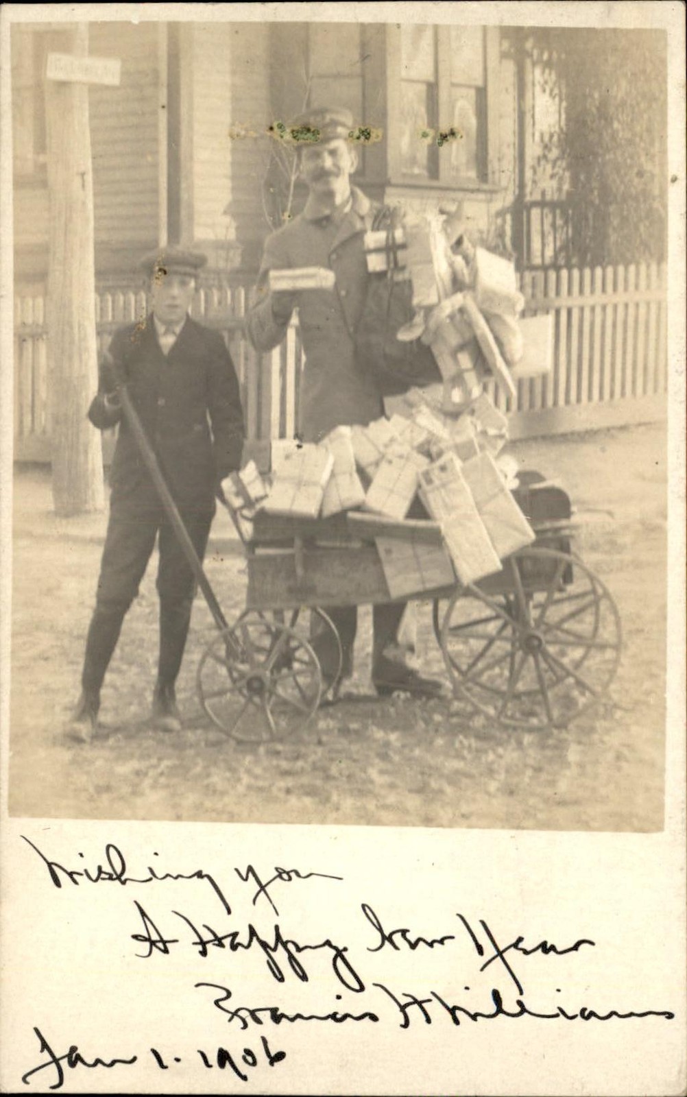 Mailman Mail Carrier Pacrels on Wagon Possibly New London CT c1910 RPPC bhn Mailman Mail Carrier Pacrels on Wagon Possibly New London CT c1910 RPPC bhn